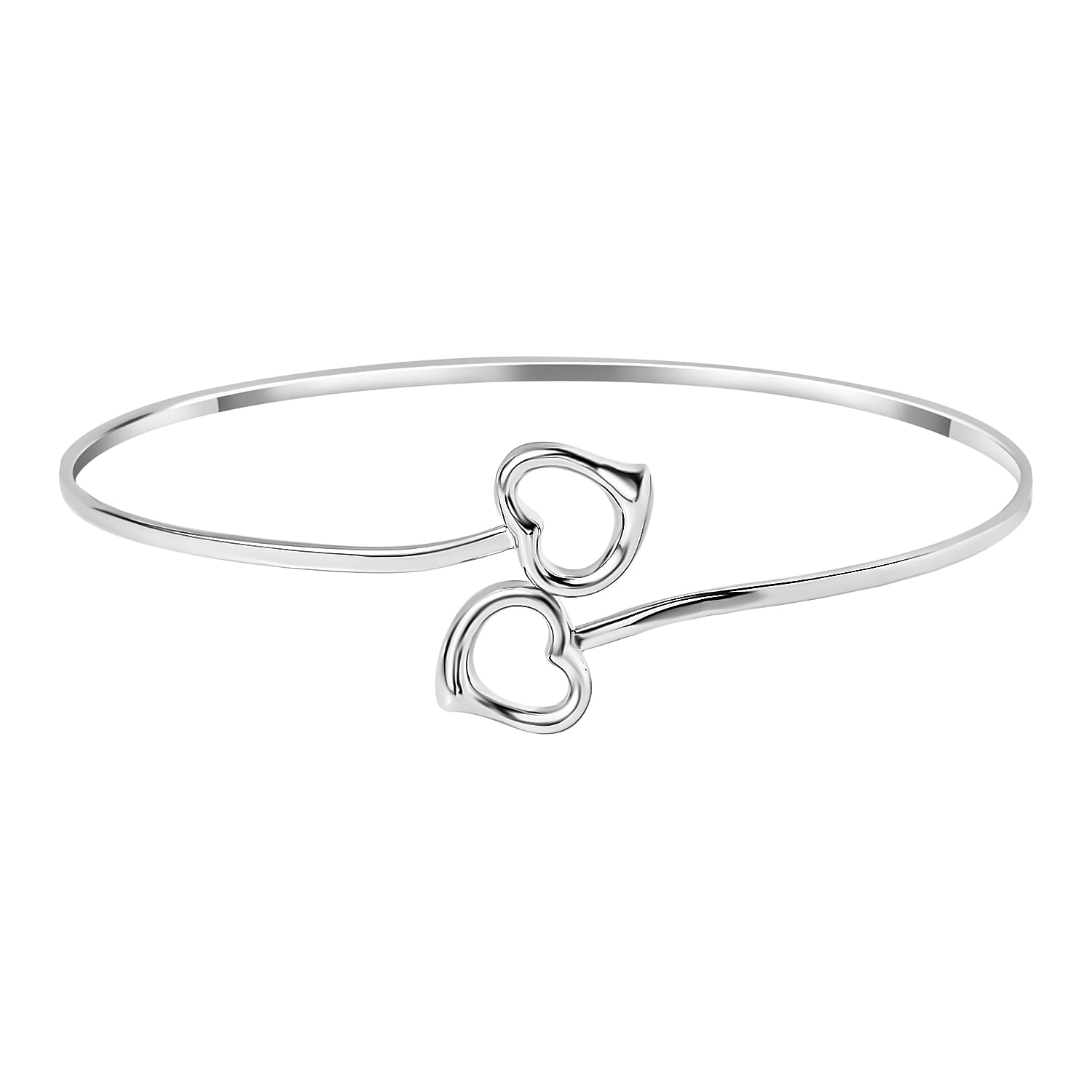 Designer Inspired Close Out Deal - BypassHeart Bangle (Size-7.75) in Platinum Overlay Sterling Silver, Silver Wt 7.00 GM