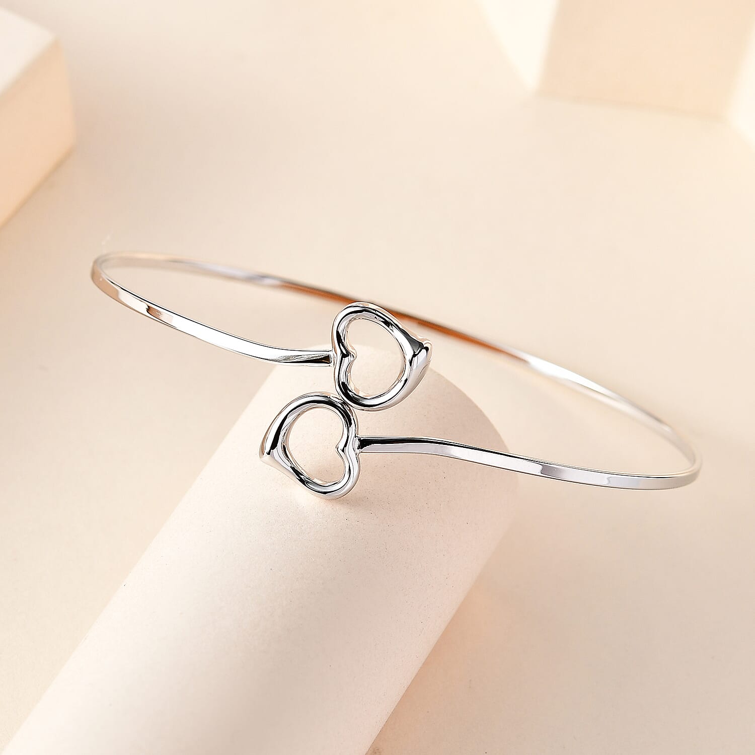 Designer Inspired Close Out Deal - BypassHeart Bangle (Size-7.75) in Platinum Overlay Sterling Silver, Silver Wt 7.00 GM