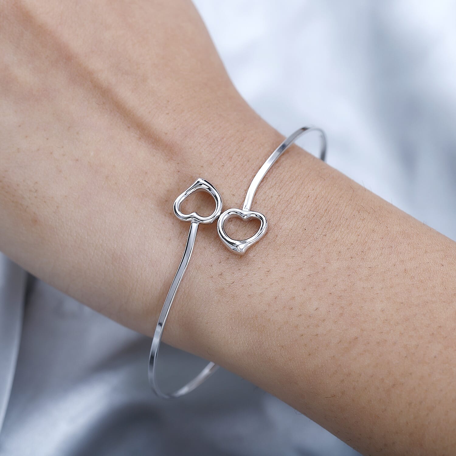 Designer Inspired Close Out Deal - BypassHeart Bangle (Size-7.75) in Platinum Overlay Sterling Silver, Silver Wt 7.00 GM