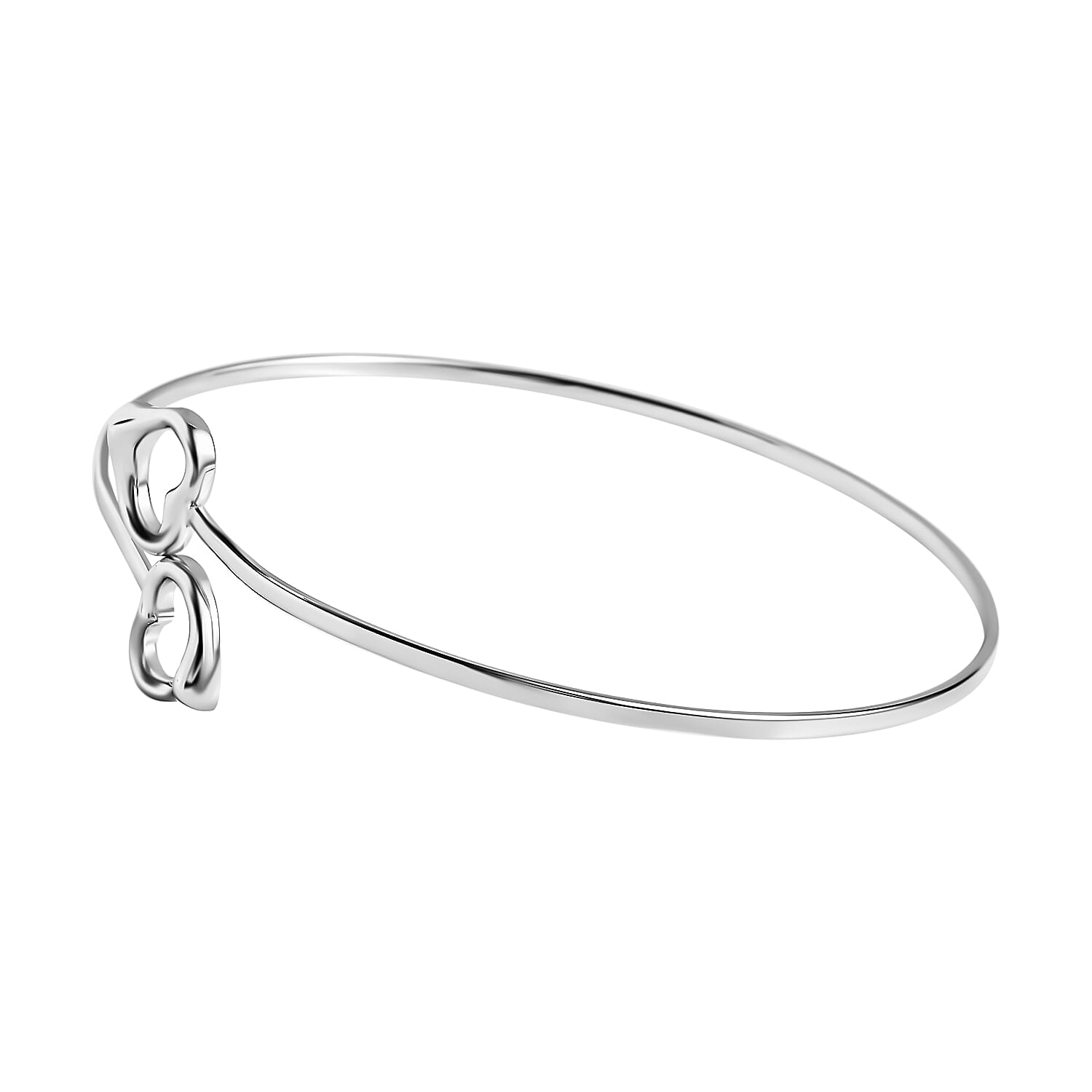 Designer Inspired Close Out Deal - BypassHeart Bangle (Size-7.75) in Platinum Overlay Sterling Silver, Silver Wt 7.00 GM
