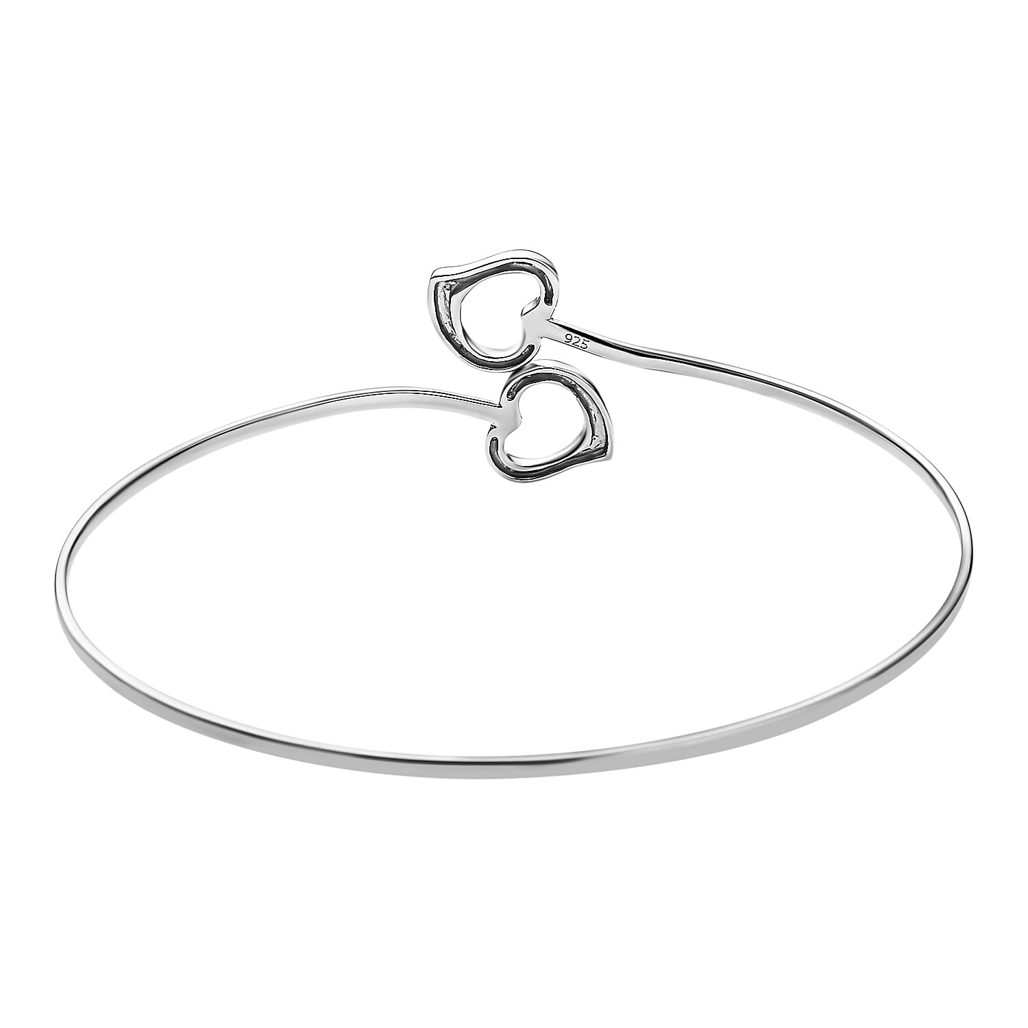 Designer Inspired Close Out Deal - BypassHeart Bangle (Size-7.75) in Platinum Overlay Sterling Silver, Silver Wt 7.00 GM