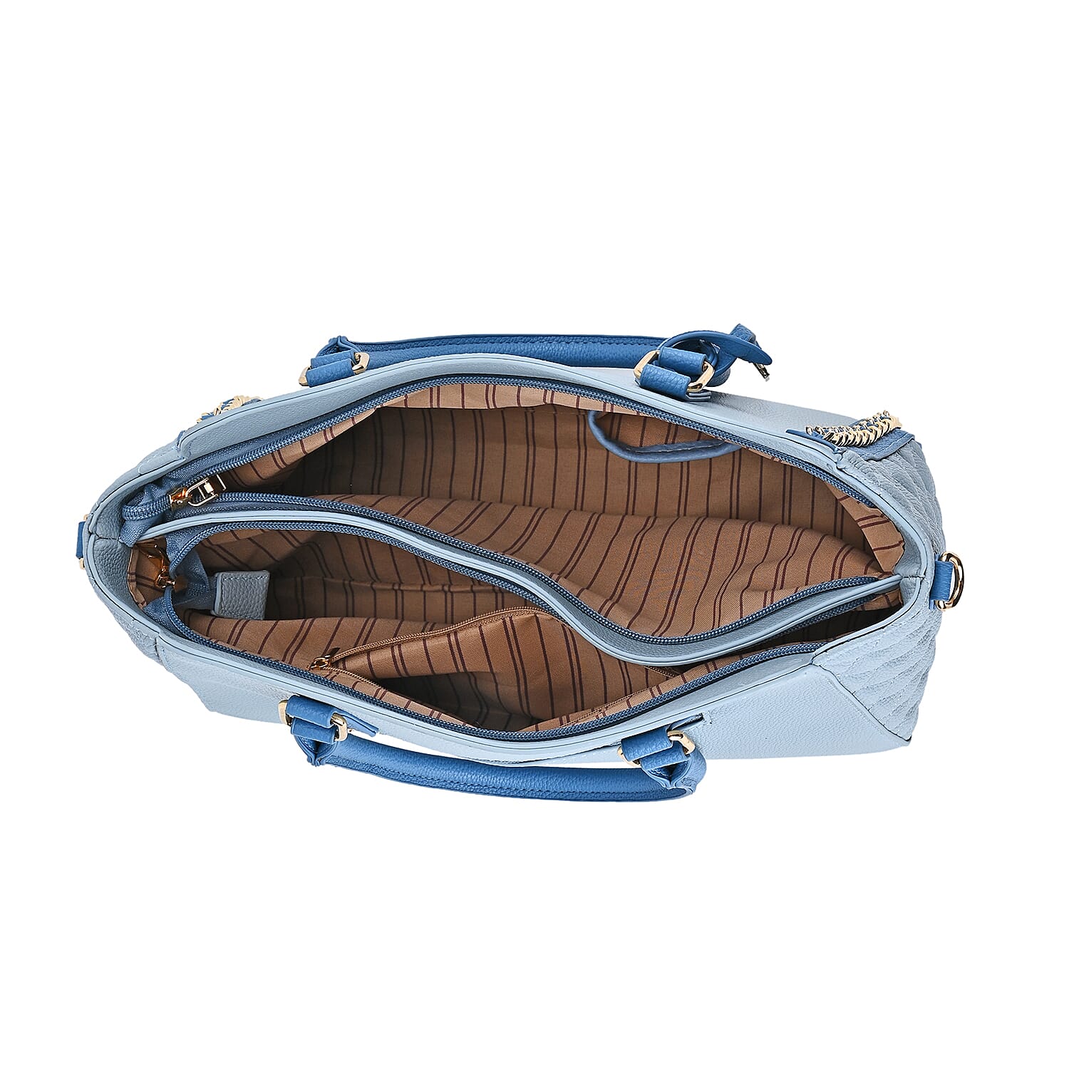 Quilted Checker Pattern Leatherette Crossbody Bag With Metal Chain Decoration - Light Blue