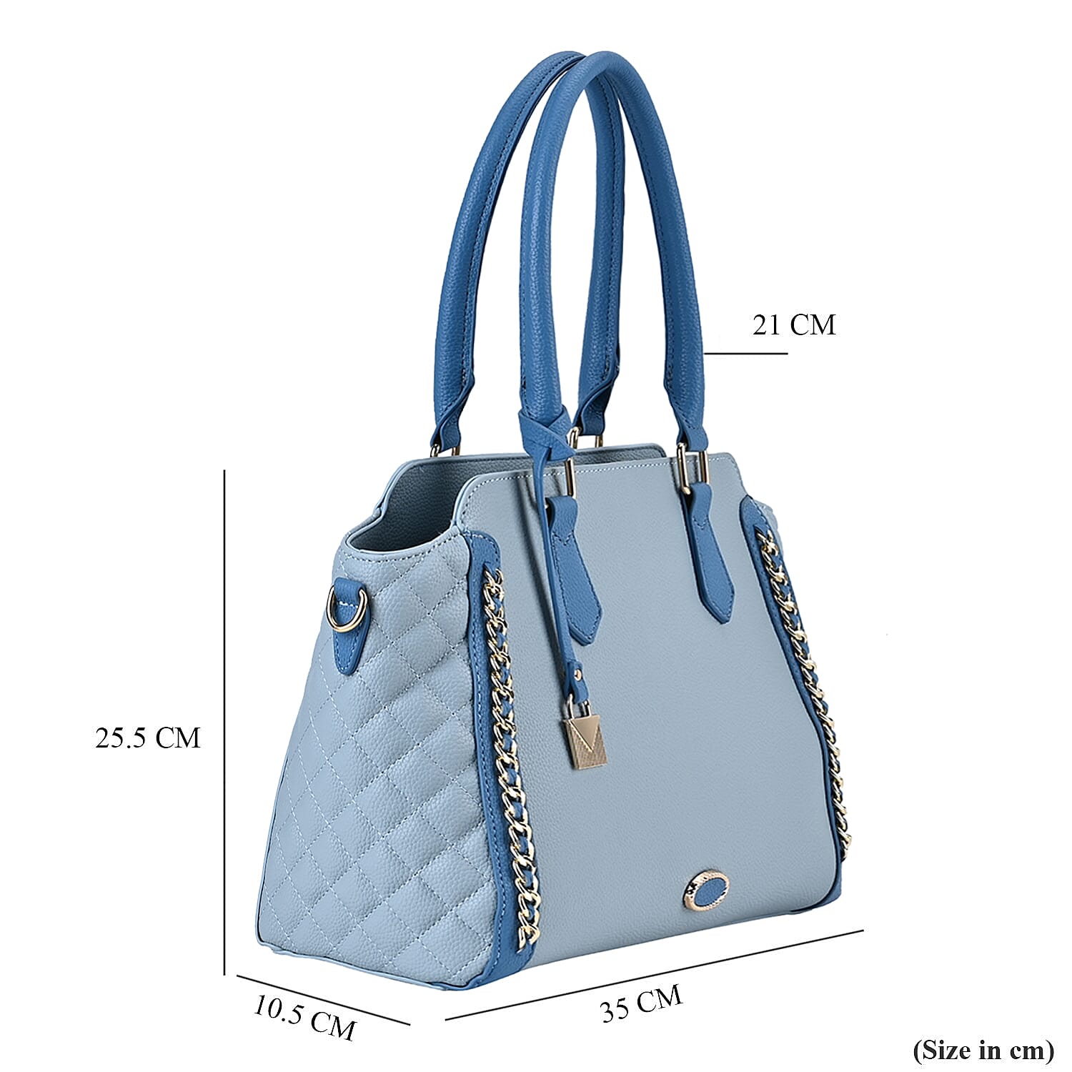 Quilted Checker Pattern Leatherette Crossbody Bag With Metal Chain Decoration - Light Blue
