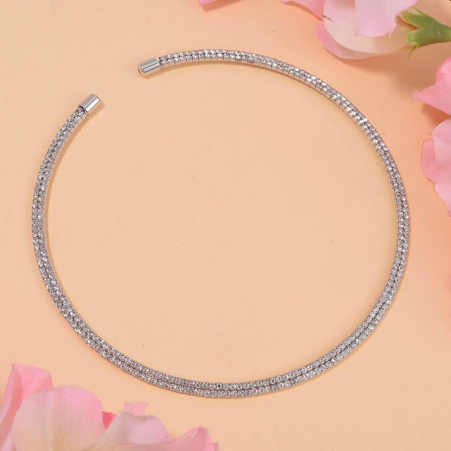 White Crystal Necklace (Size - 15) Pure White Brass 0.01 ct 0.010 Ct.