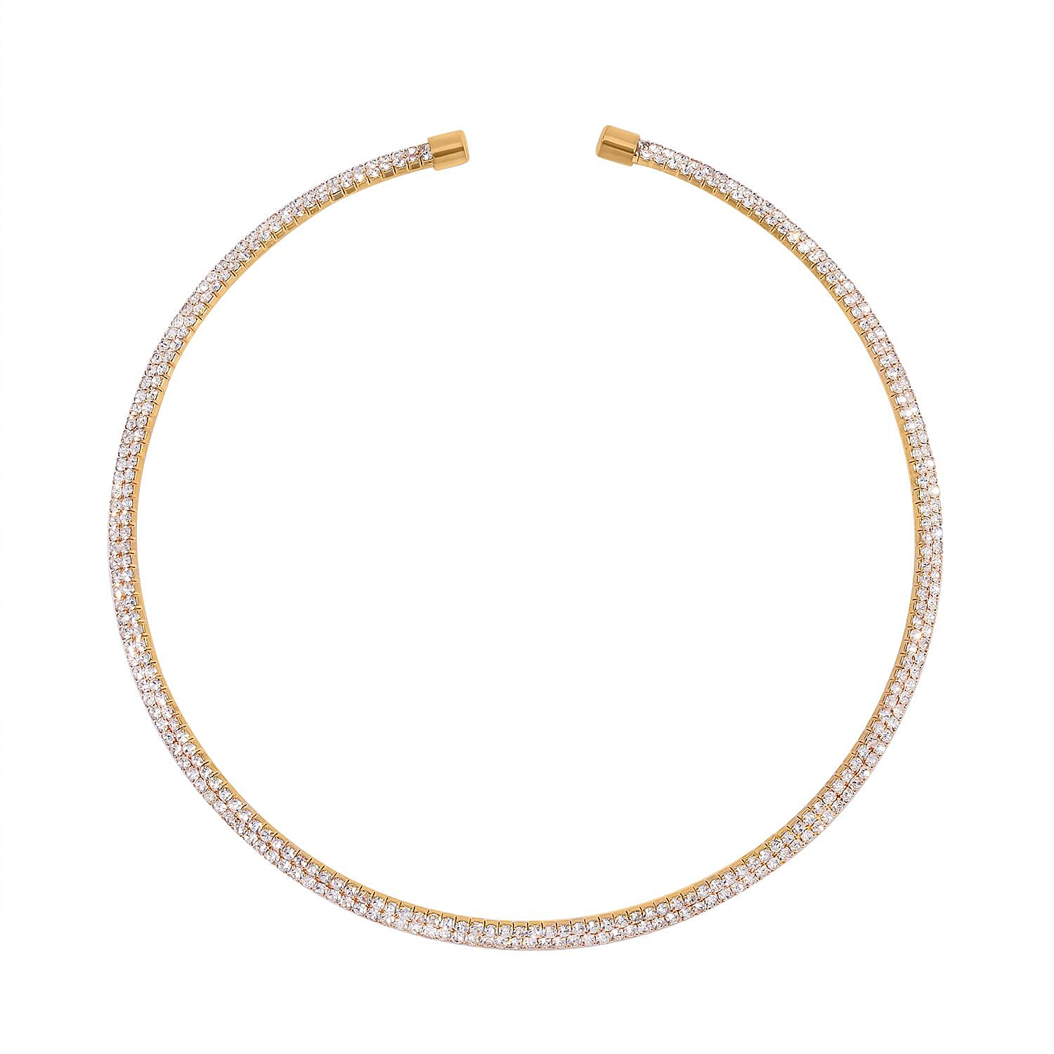 White Austrian Crystal Tennis Necklace (Size - 15) in Gold Tone
