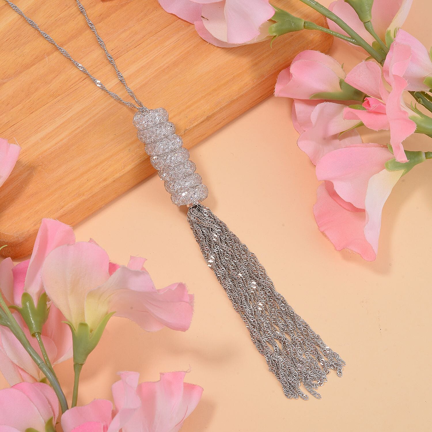 White Crystal Necklace (Size - 28) Pure White Brass 0.01 ct 0.010 Ct.