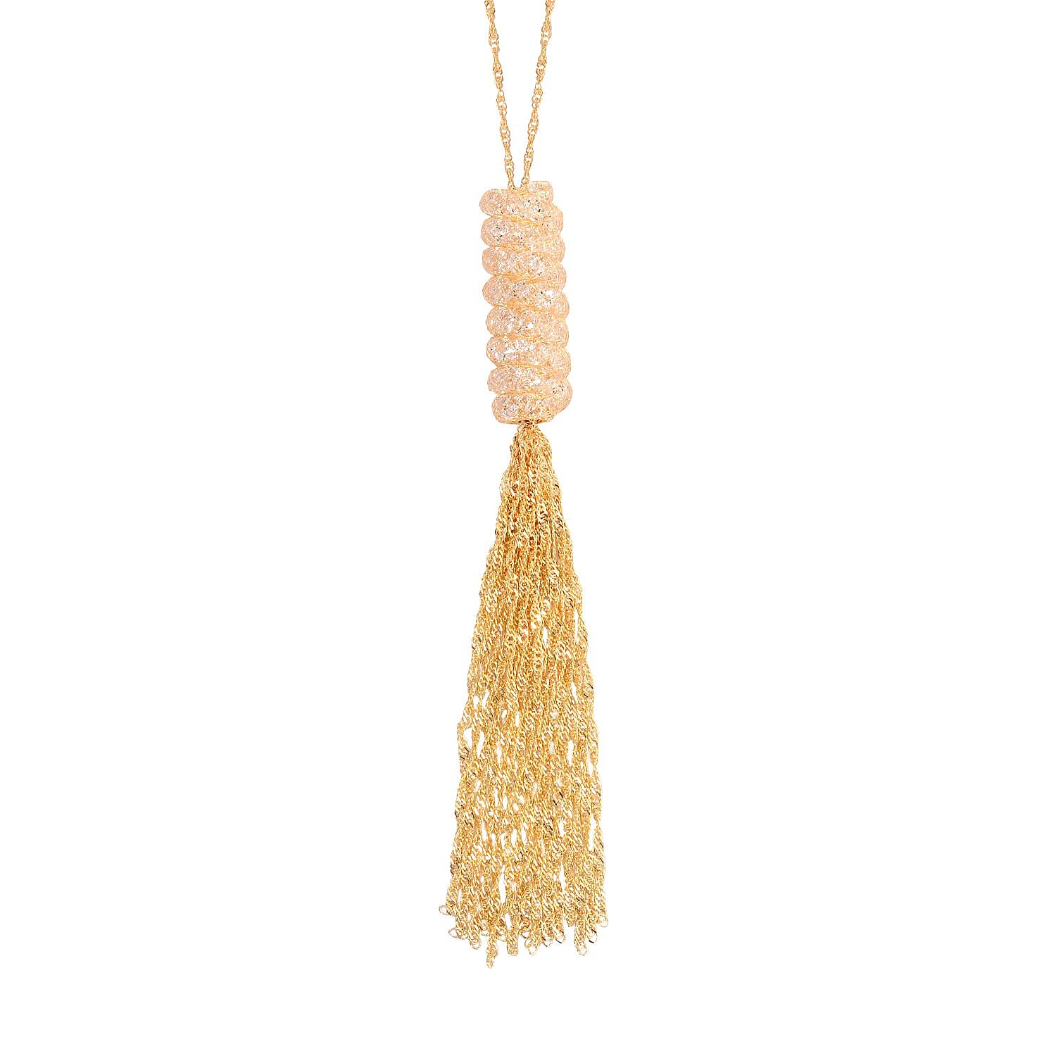 White Austrian Crystal Tassel Necklace (Size - 28-3 Inch Ext.) in Gold Tone