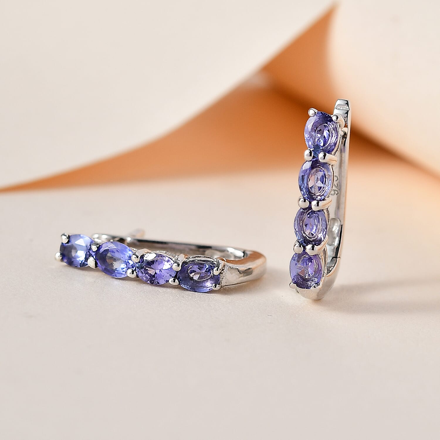 Tanzanite Hoop Earrings in Platinum Overlay Sterling Silver 1.34 Ct.