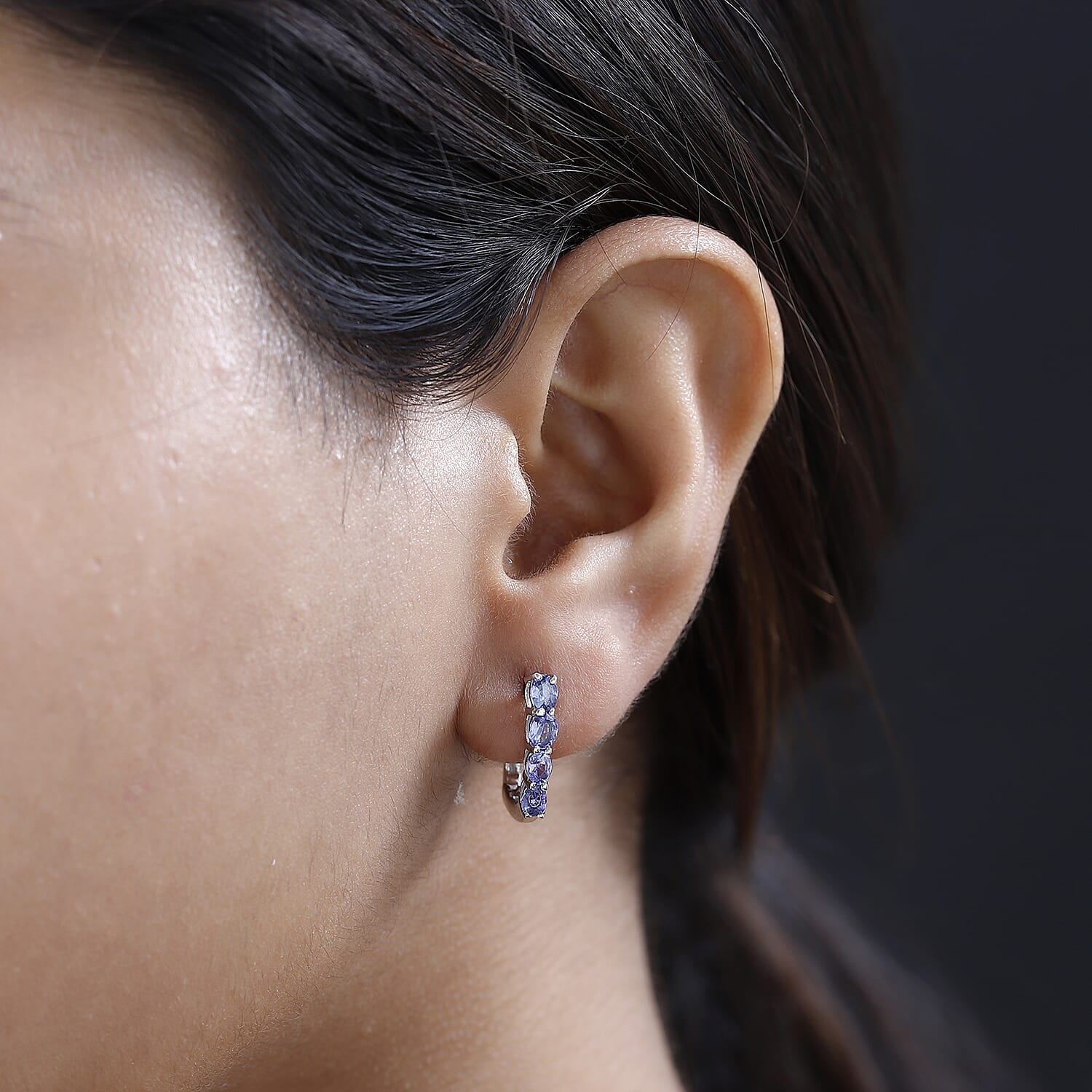 Tanzanite Hoop Earrings in Platinum Overlay Sterling Silver 1.34 Ct.