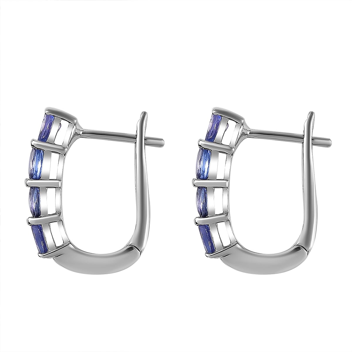 Tanzanite Hoop Earrings in Platinum Overlay Sterling Silver 1.34 Ct.