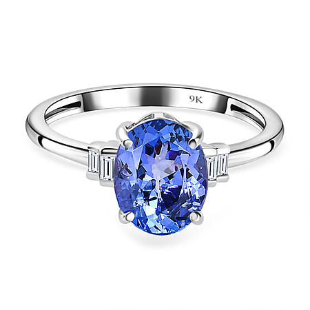 9K White Gold AA Tanzanite, White Diamond Ring