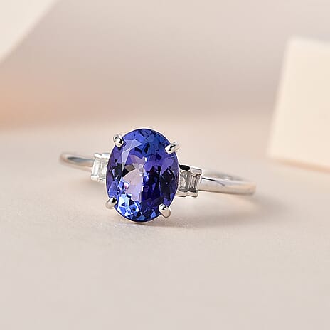 9K White Gold AAA Tanzanite & Diamond Ring 2.18 Ct