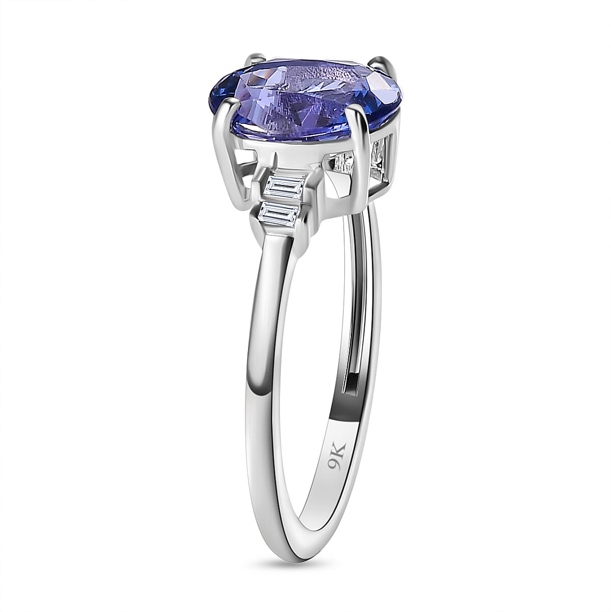 9K White Gold AAA Tanzanite & Diamond Ring 2.18 Ct