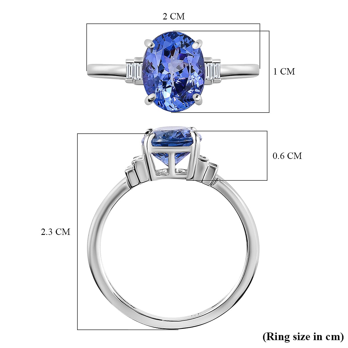9K White Gold AAA Tanzanite & Diamond Ring 2.18 Ct