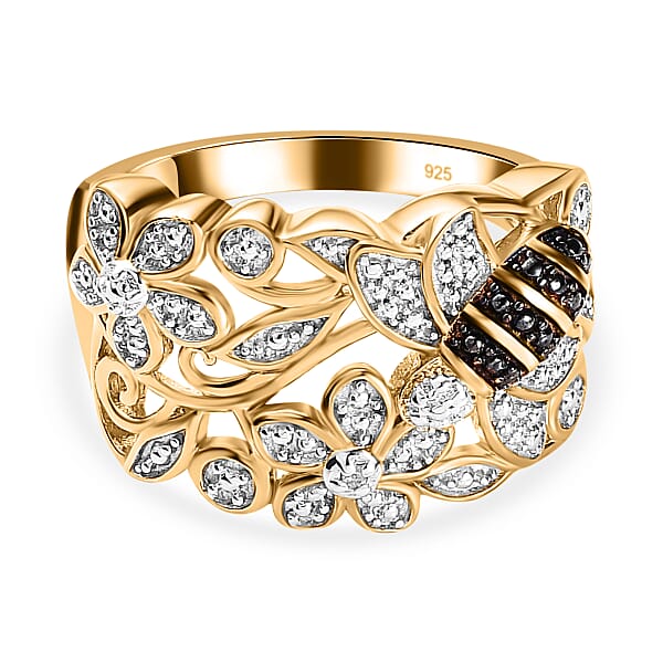 White Diamond Cluster Ring in 18K Vermeil YG Plated Sterling Silver ...