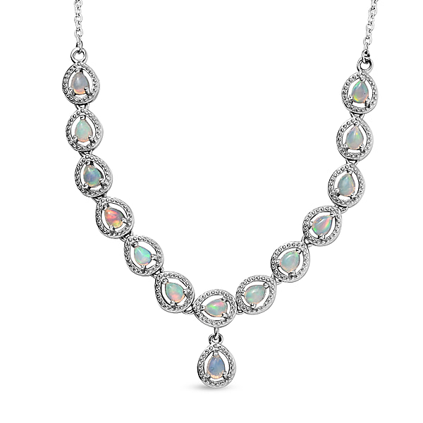 Ethiopian Welo Opal Necklace (Size - 20) in Platinum Overlay Sterling ...