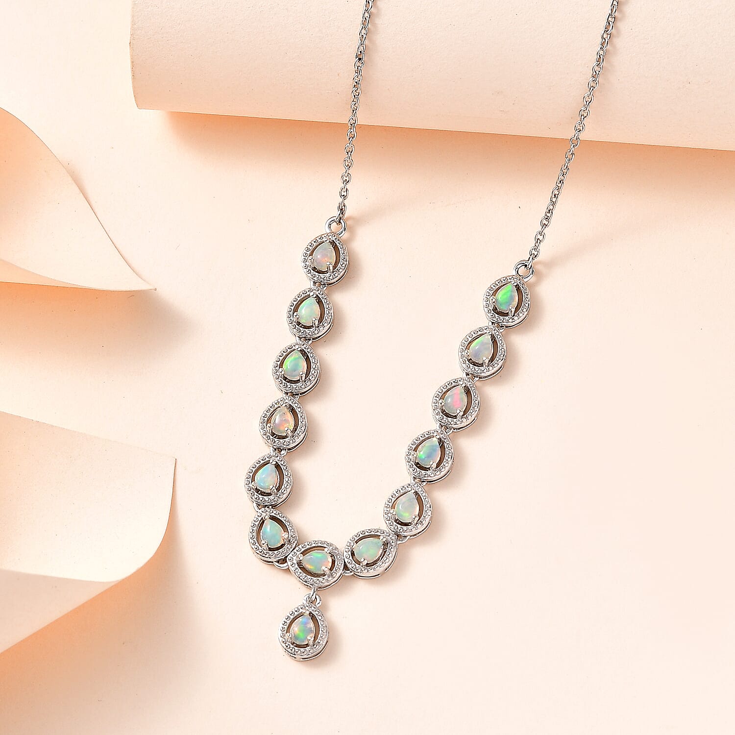 Tucson Special - Ethiopian Welo Opal Necklace (Size - 20) in Platinum Overlay Sterling Silver
