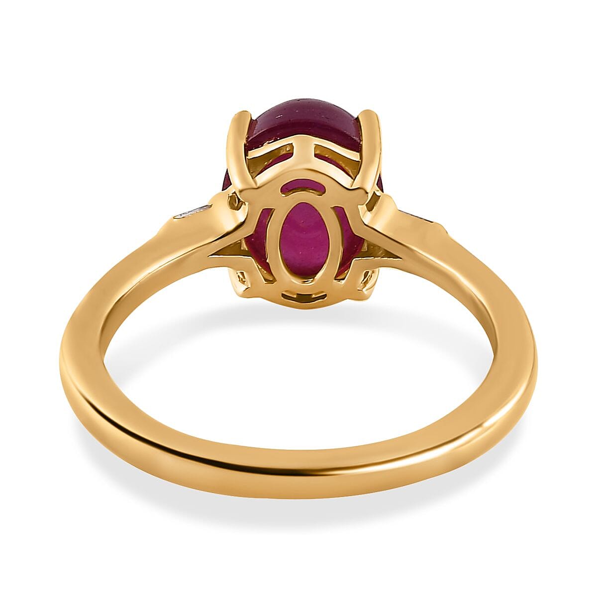 Fissure Filled Ruby ,  White Diamond  Main Stone With Side Stone Ring in Vermeil YG Sterling Silver 2.85 ct  3.310  Ct.