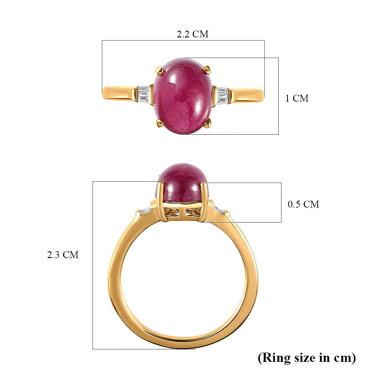 Fissure Filled Ruby ,  White Diamond  Main Stone With Side Stone Ring in Vermeil YG Sterling Silver 2.85 ct  3.310  Ct.