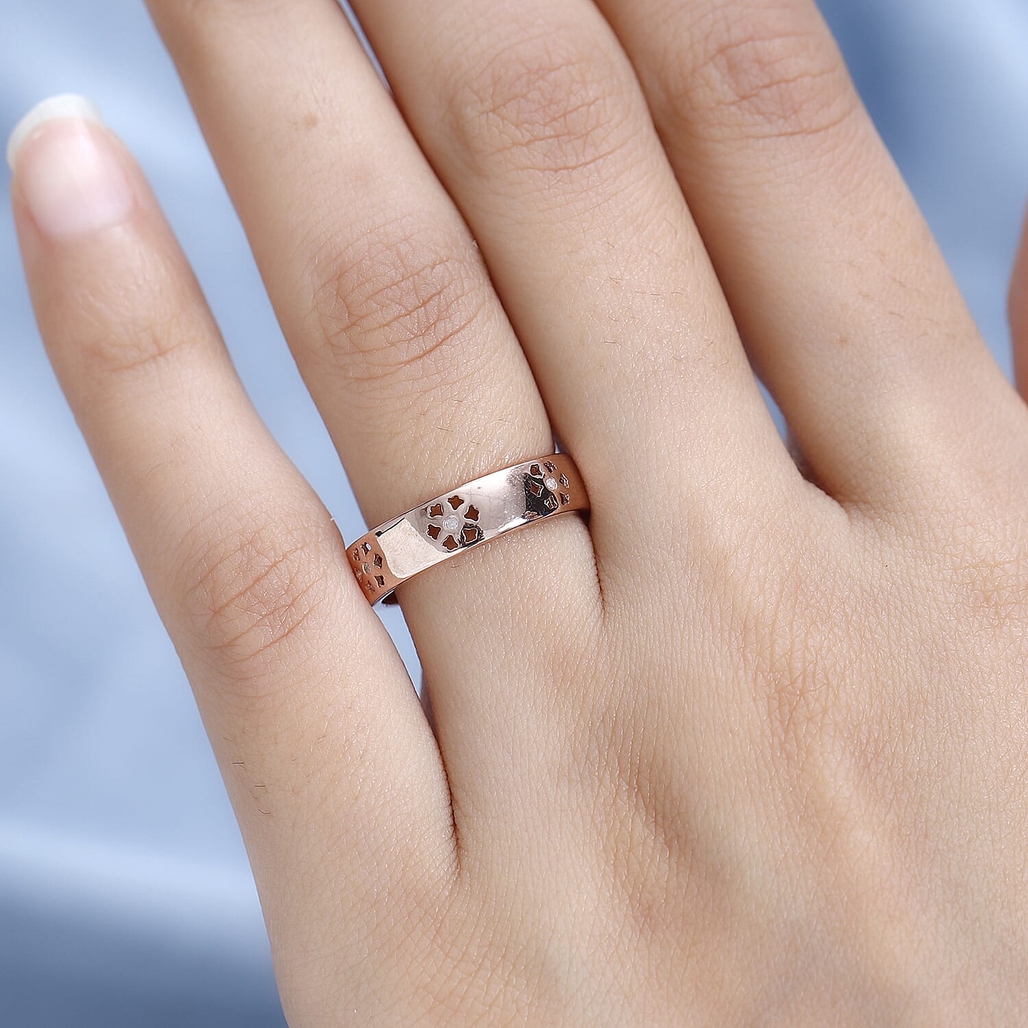 Diamond Floral Band Ring in 18K Vermeil Rose Gold Plated Sterling Silver