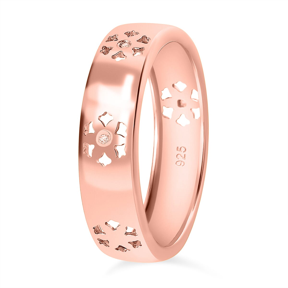 Diamond Floral Band Ring in 18K Vermeil Rose Gold Plated Sterling Silver