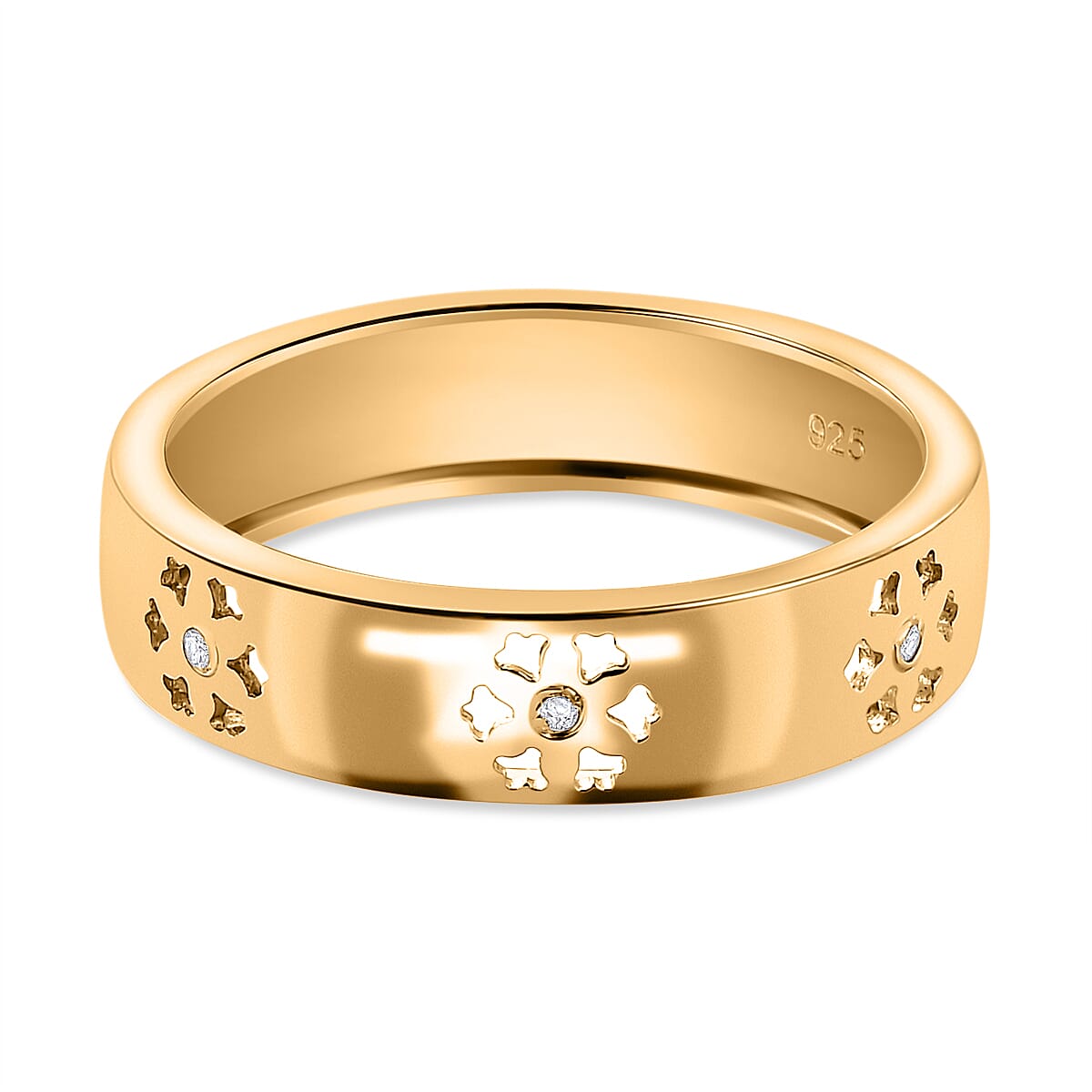 Diamond Floral Band Ring in 18K Vermeil Yellow Gold Plated Sterling Silver