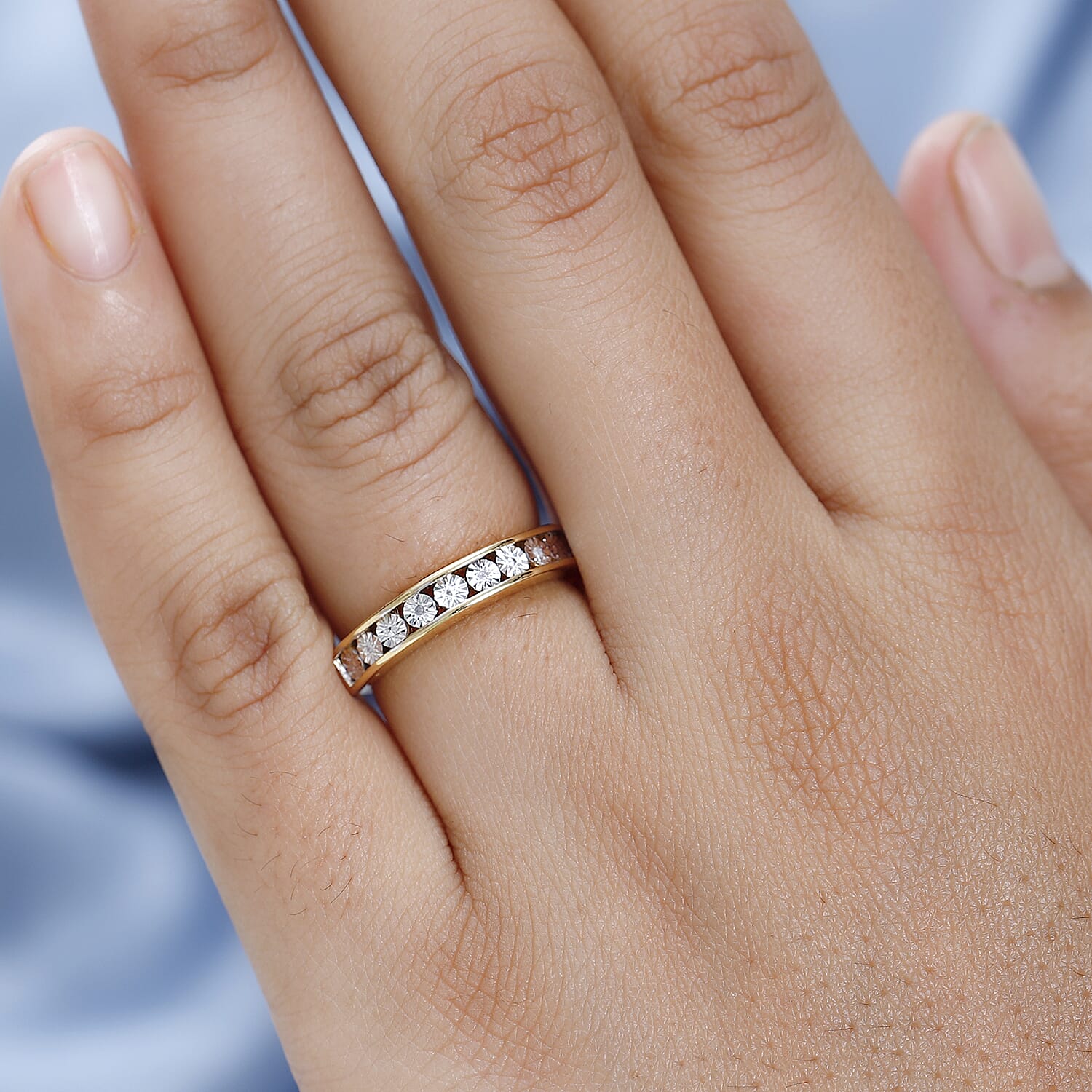 Diamond Half Eternity Band Ring in 18K Yellow Gold Vermeil Plated Sterling Silver