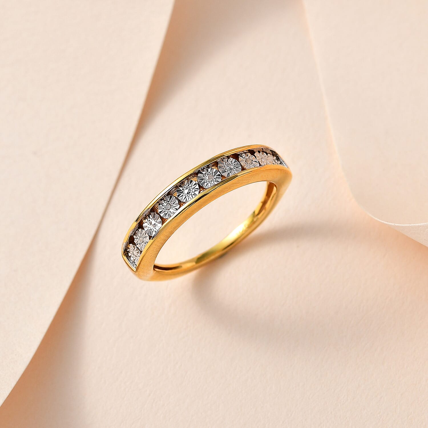 Diamond Half Eternity Band Ring in 18K Yellow Gold Vermeil Plated Sterling Silver
