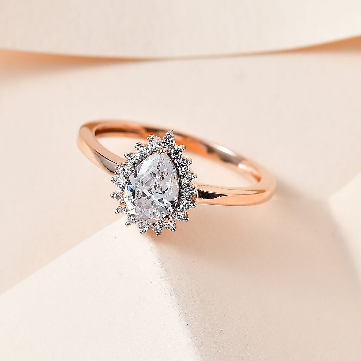 Cubic Zirconia Ring in 18K Vermeil RG Plated Sterling Silver