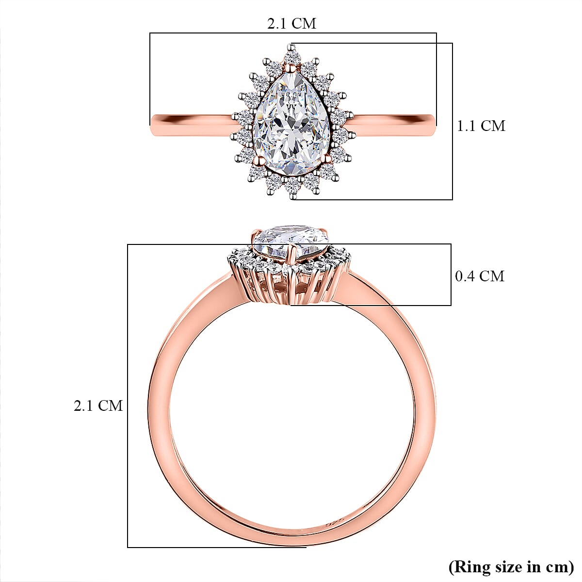 Cubic Zirconia Ring in 18K Vermeil RG Plated Sterling Silver