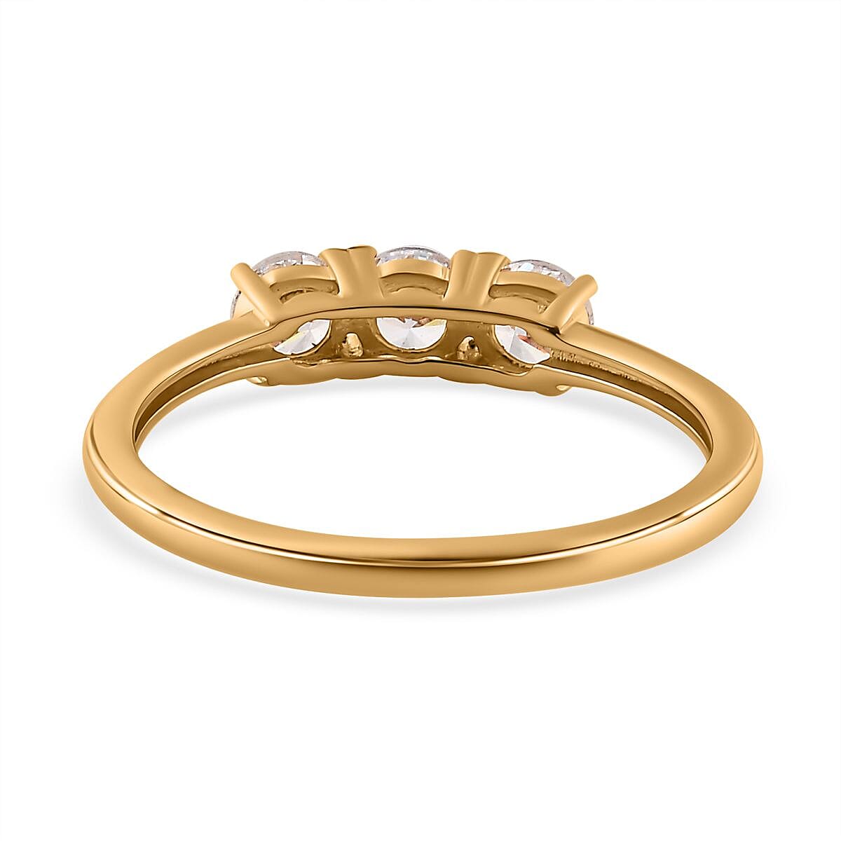 Finest CZ 3 Stone Ring in 18K Vermeil Yellow Gold Plated Sterling Silver