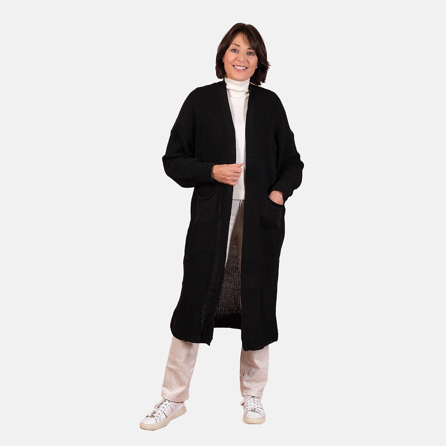 Closeout - Balloon Sleeve Long Cardigan - Black
