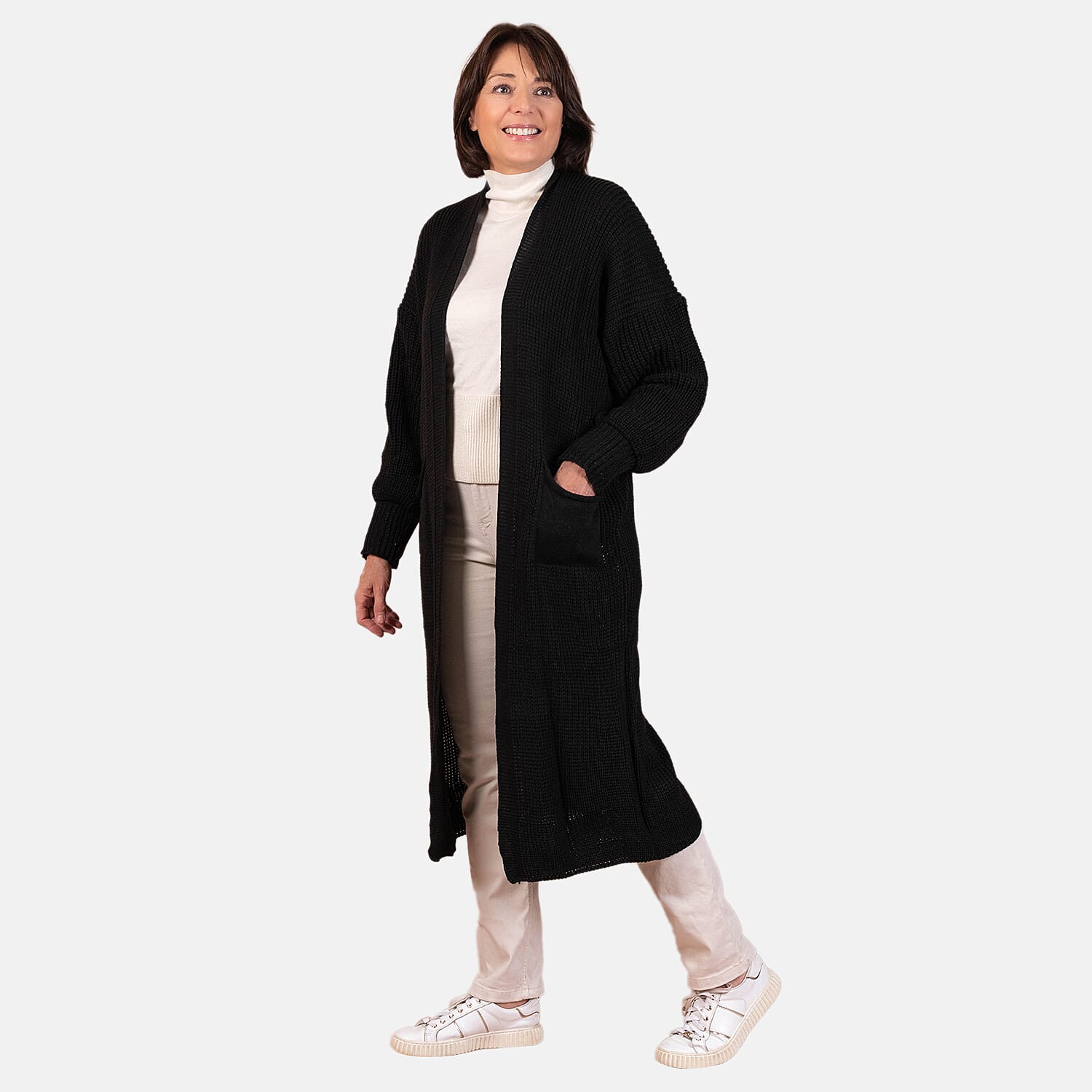 Closeout - Balloon Sleeve Long Cardigan - Black