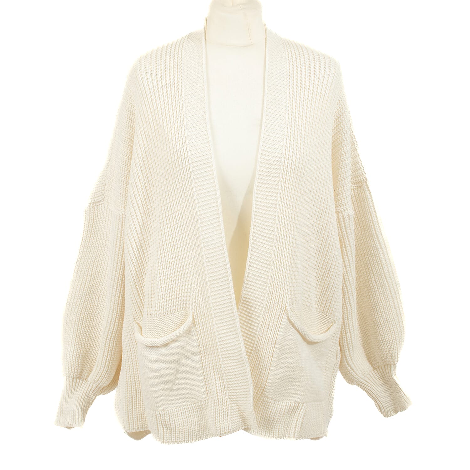 Balloon Sleeve Long Cardigan (One Size 8-18) - Cream