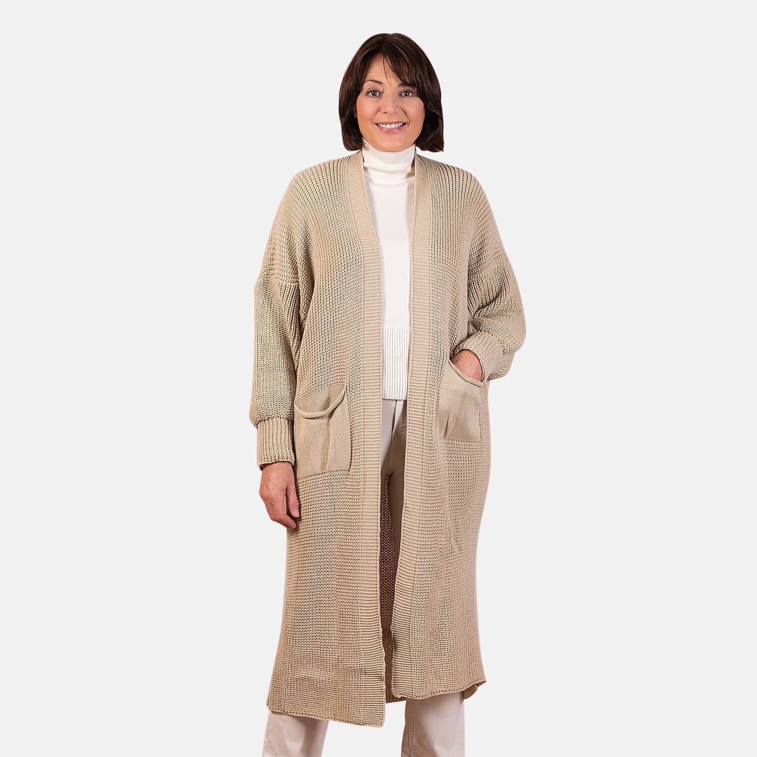 Closeout - Balloon Sleeve Long Cardigan (One Size,8 to 18) - Beige