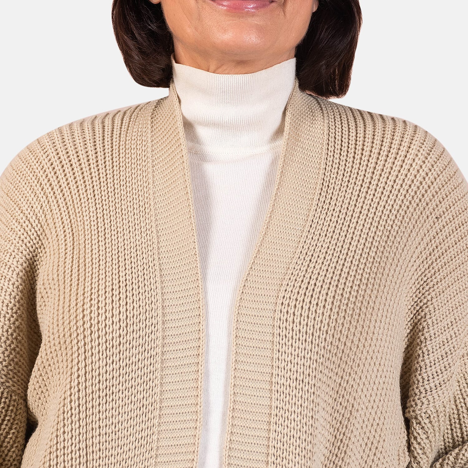 Closeout - Balloon Sleeve Long Cardigan (One Size,8 to 18) - Beige