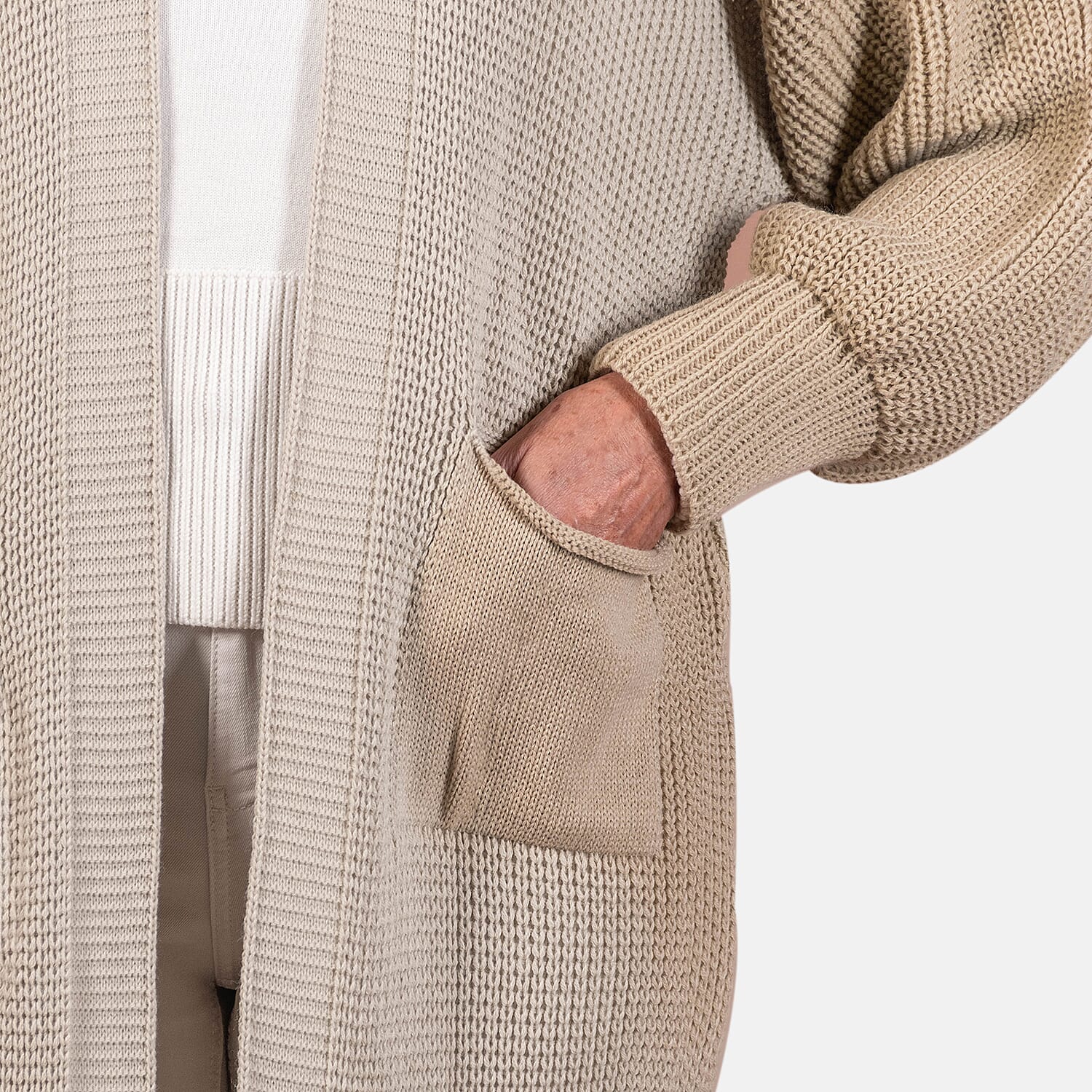 Closeout - Balloon Sleeve Long Cardigan (One Size,8 to 18) - Beige