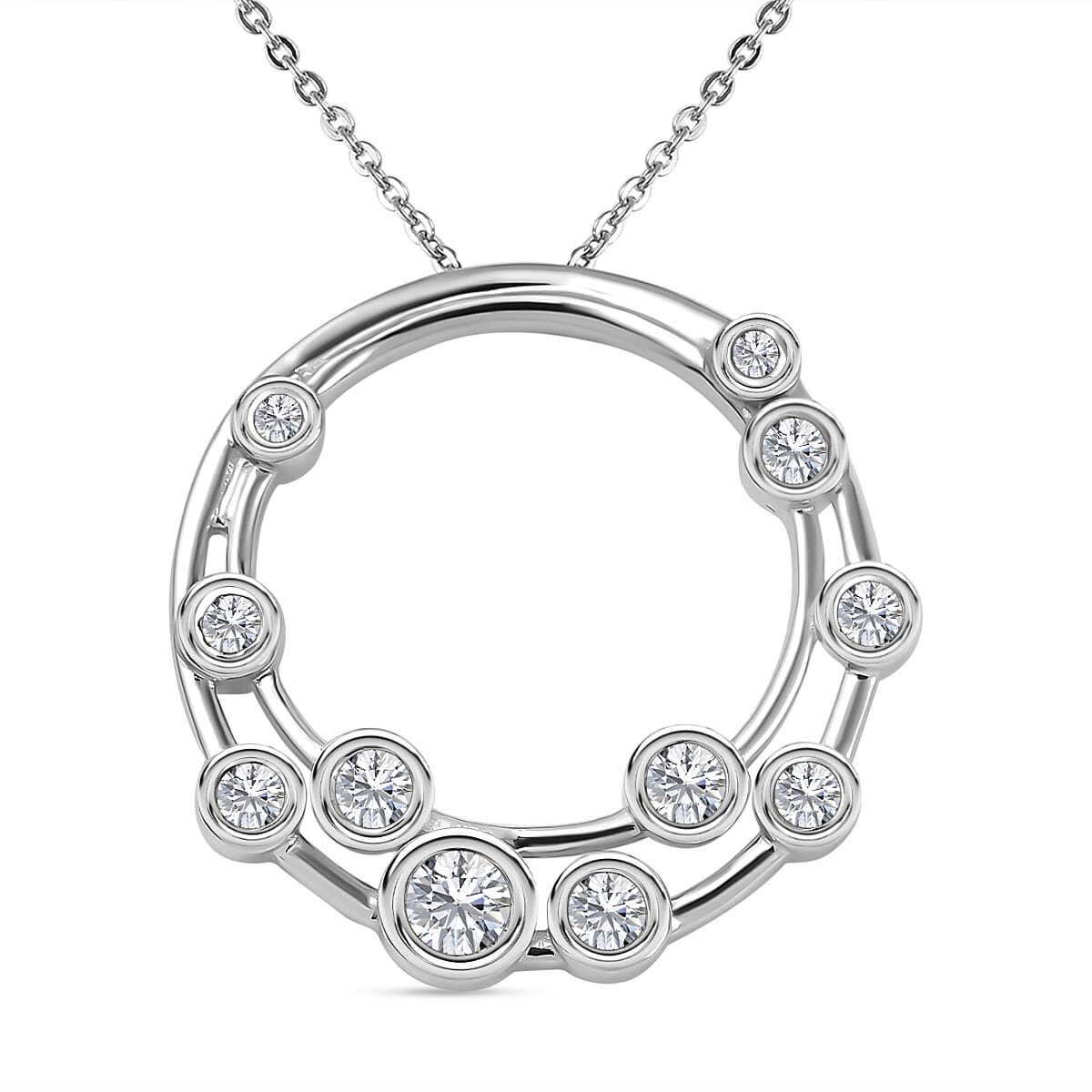 Moissanite Bubble Circle Pendant in Platinum Overlay Sterling Silver 1.06 Ct.