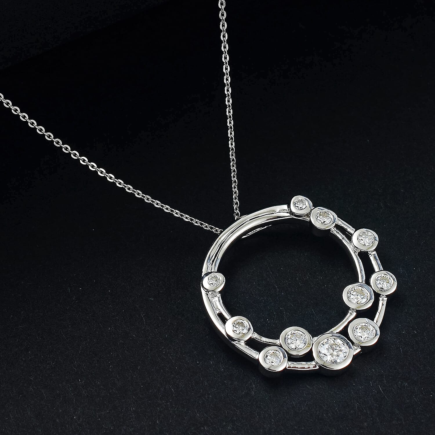Moissanite Bubble Circle Pendant in Platinum Overlay Sterling Silver 1.06 Ct.