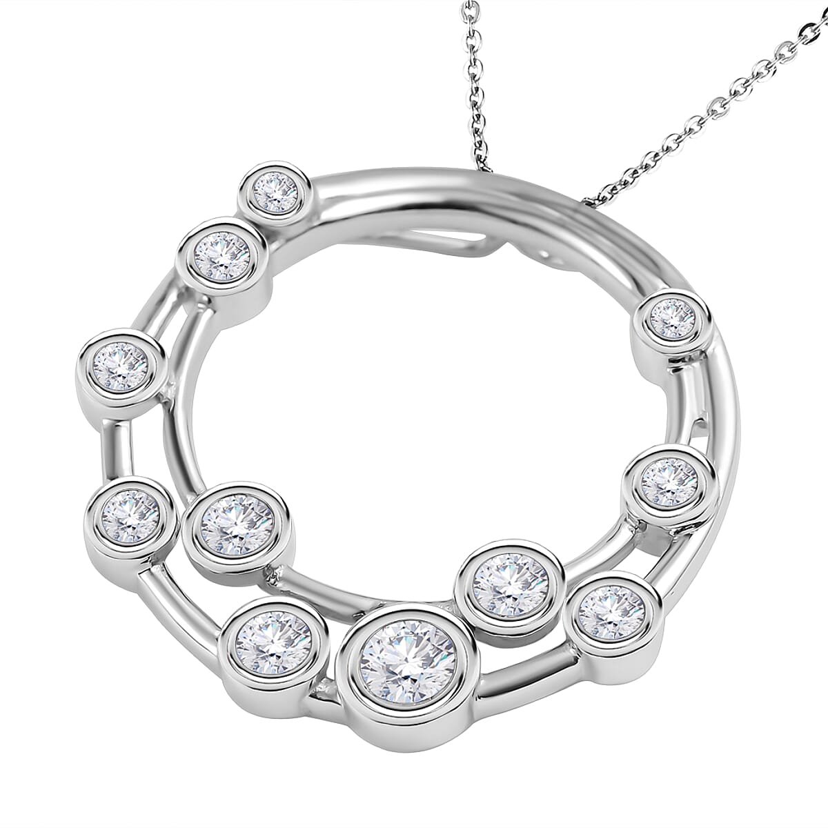 Moissanite Bubble Circle Pendant in Platinum Overlay Sterling Silver 1.06 Ct.