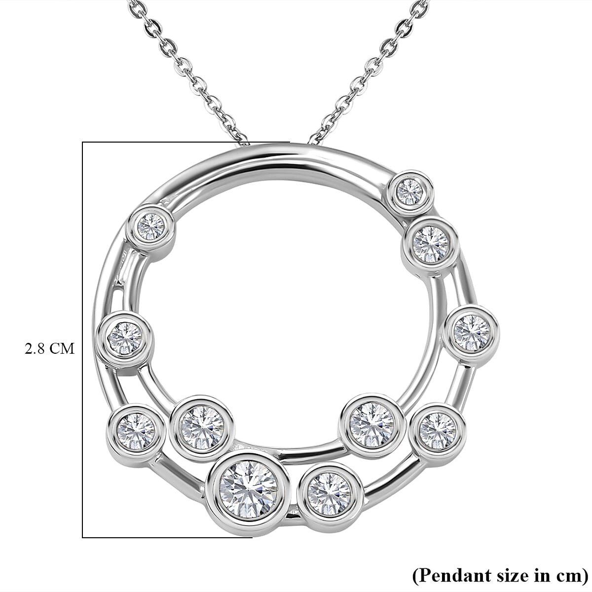Moissanite Bubble Circle Pendant in Platinum Overlay Sterling Silver 1.06 Ct.
