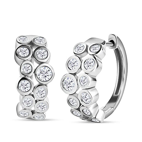 Moissanite Bubble Hoop Earrings with Clasp in Platinum Overlay Sterling Silver 1.21 Ct.