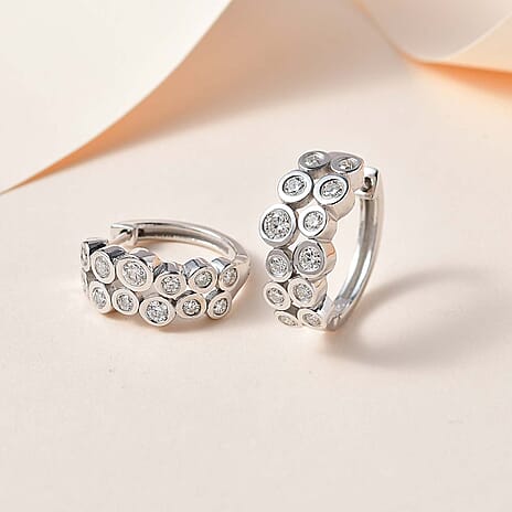 Moissanite Bubble Hoop Earrings with Clasp in Platinum Overlay Sterling Silver 1.21 Ct.