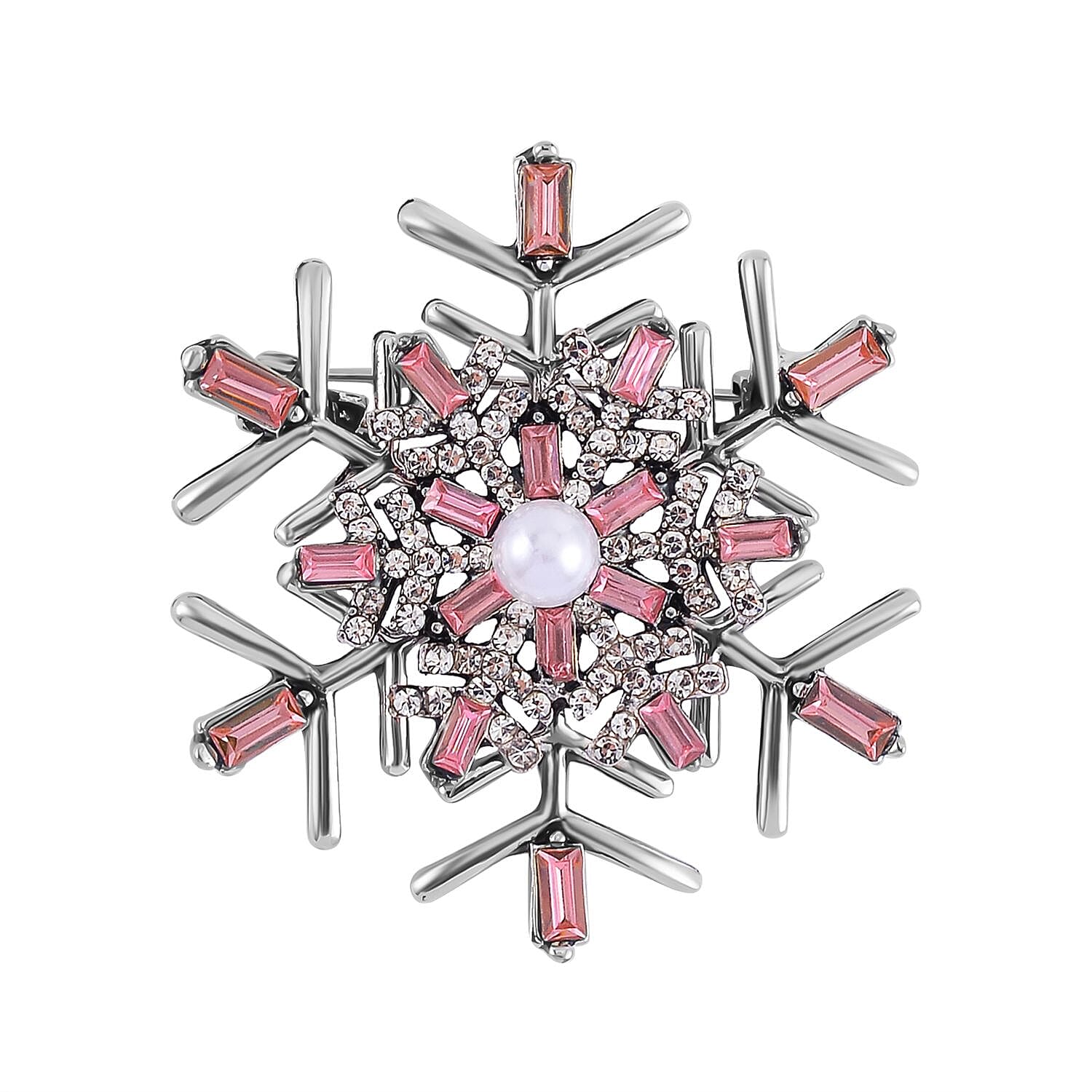 Plastic Pearl ,  White Crystal ,  Pink Crystal  Brooch 0.03 ct  0.030  Ct.