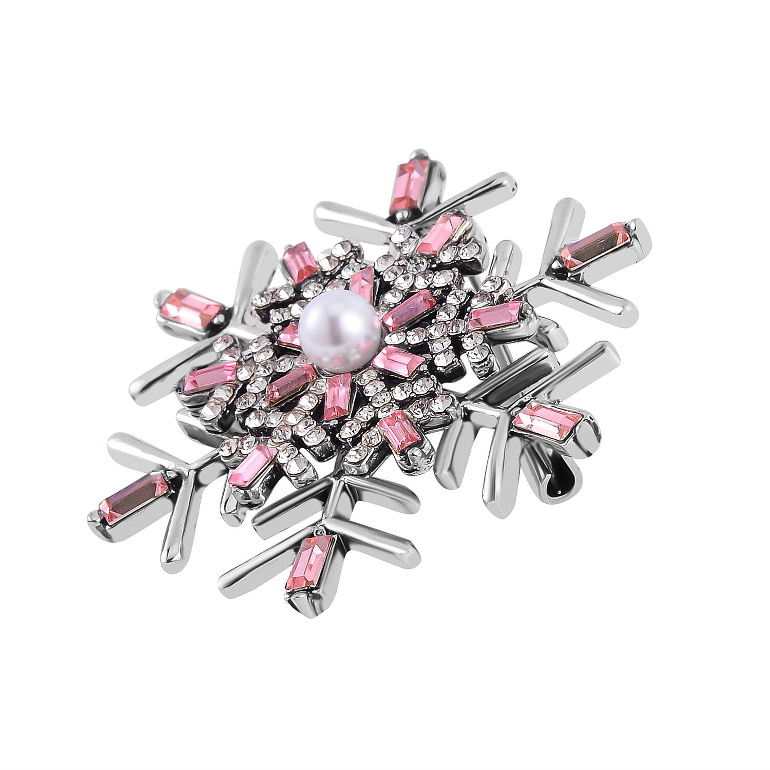 Plastic Pearl ,  White Crystal ,  Pink Crystal  Brooch 0.03 ct  0.030  Ct.
