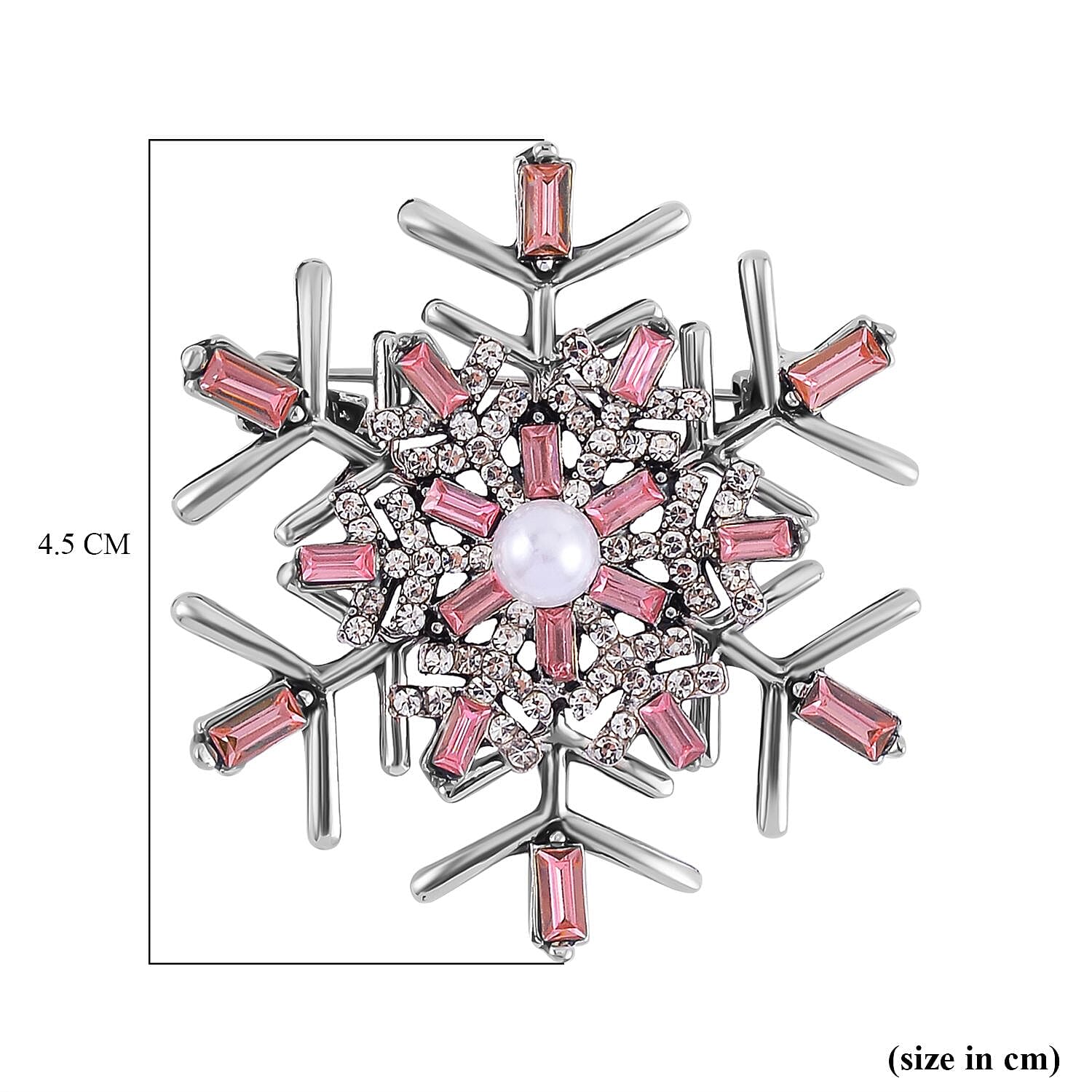 Plastic Pearl ,  White Crystal ,  Pink Crystal  Brooch 0.03 ct  0.030  Ct.