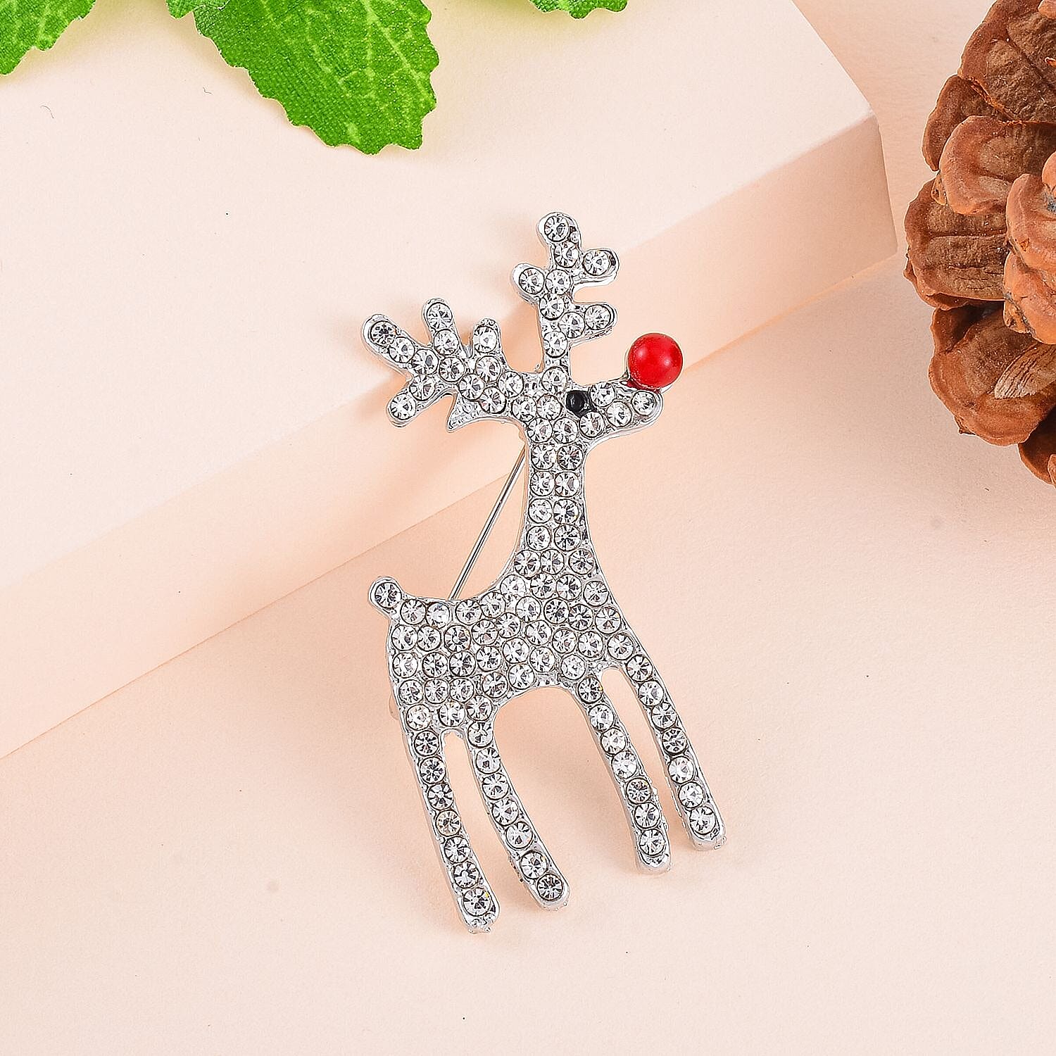 Red Resin & White Crystal Brooch