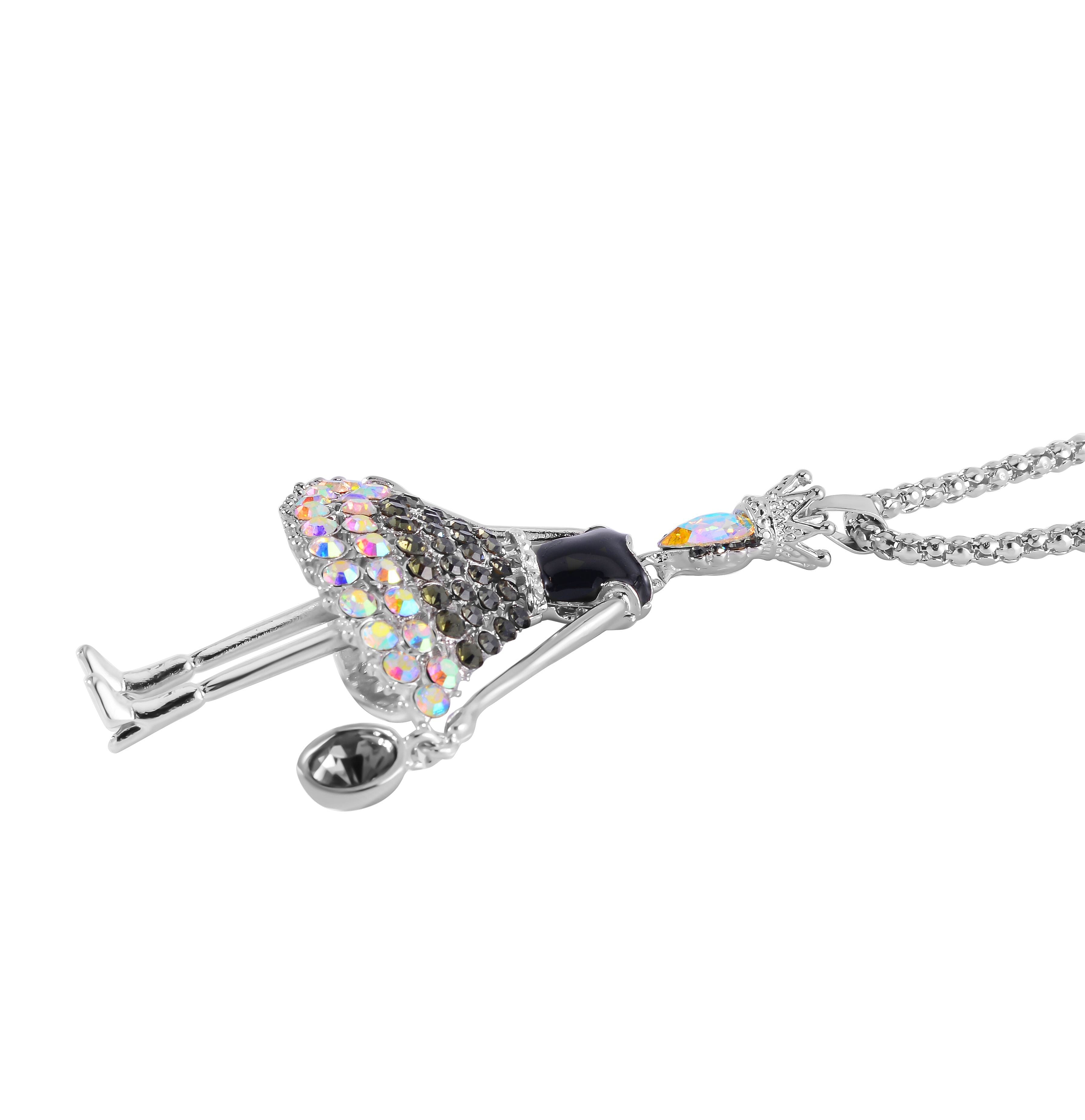 Green Austrian Crystal & Simulated Mystic White Austrian Crystal Enamelled Doll Necklace (Size - 28)