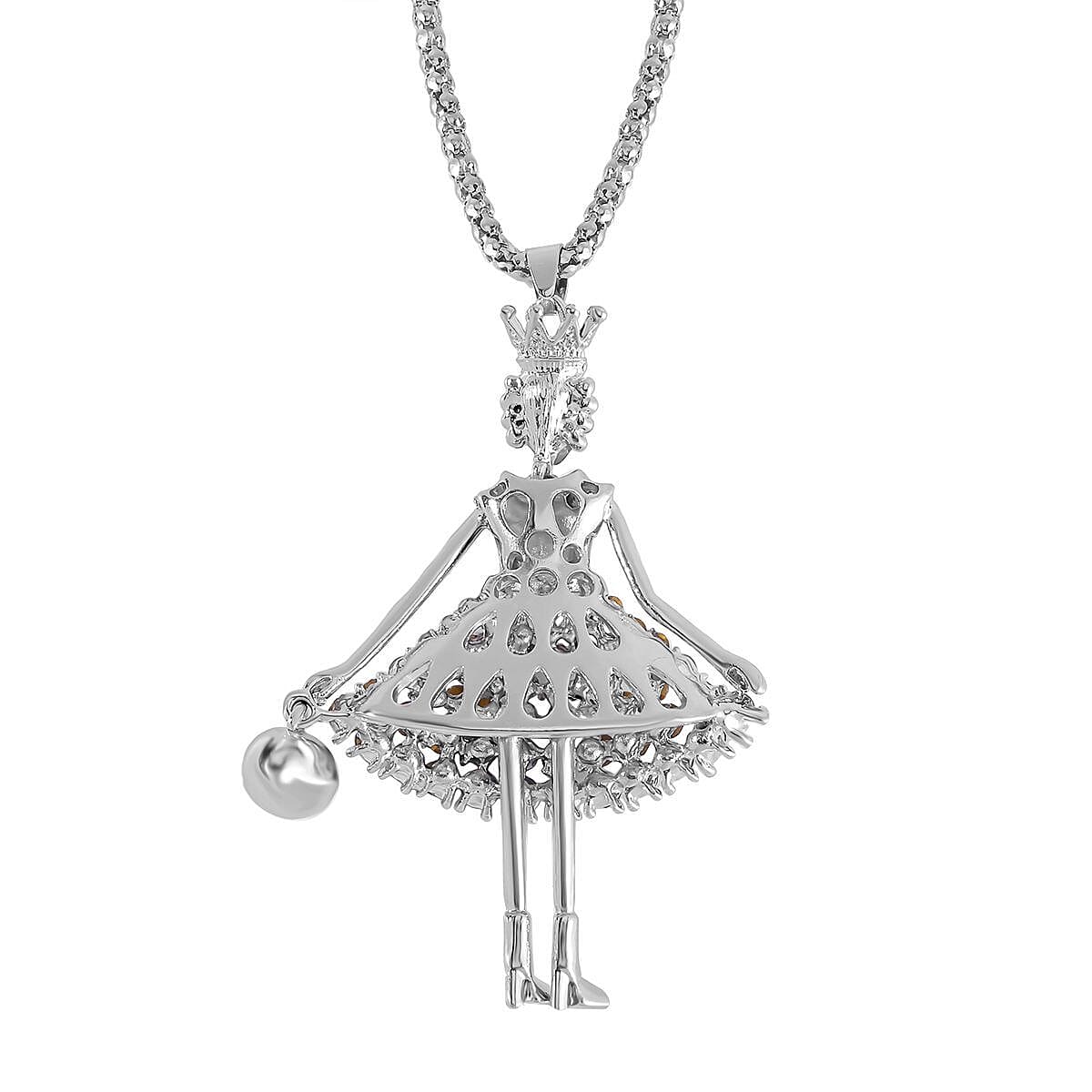 Green Austrian Crystal & Simulated Mystic White Austrian Crystal Enamelled Doll Necklace (Size - 28)