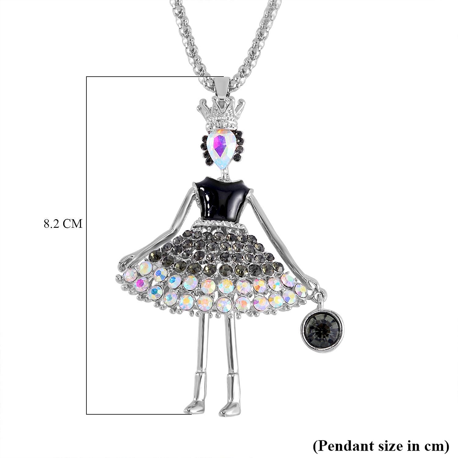 Green Austrian Crystal & Simulated Mystic White Austrian Crystal Enamelled Doll Necklace (Size - 28)